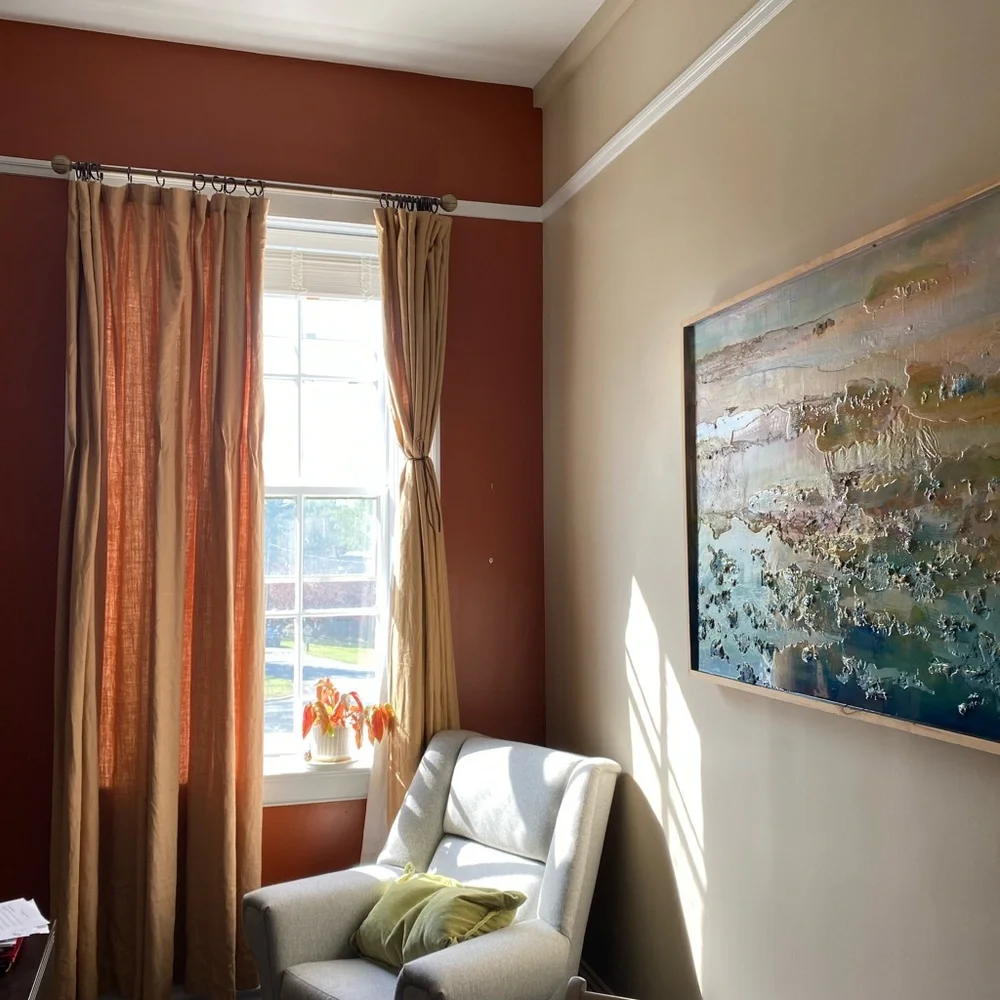 A pair of gorgeous golden rod linen, lined and long drapes.